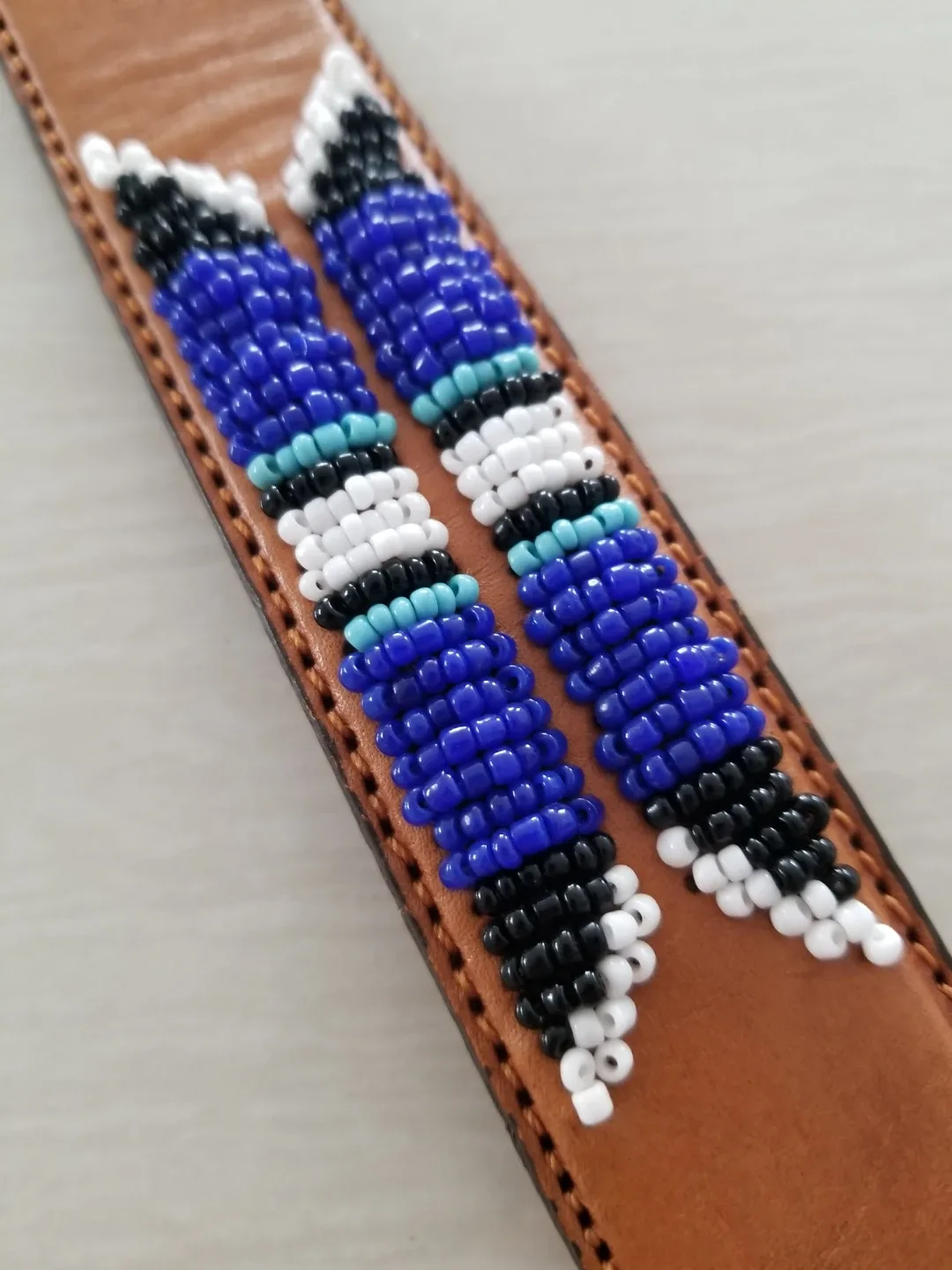 Leather Belt with Beaded Design