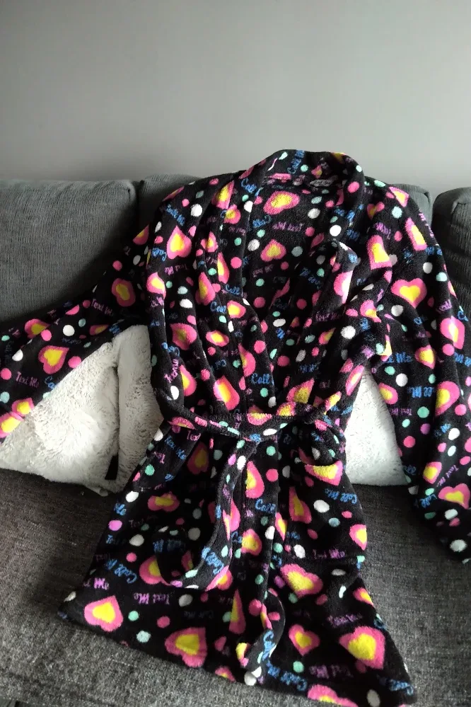 Hotel Spa Collection Robe - Black with Hearts