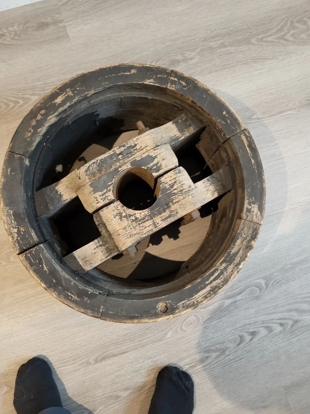 Vintage/ Antique Wooden Pulley Wheel for Coffee Table Base image indicator(3)