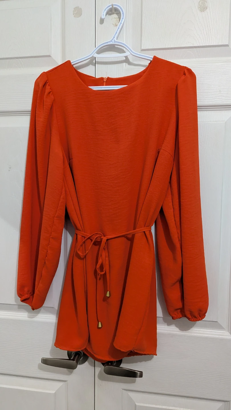 Brazilian Orange Long Sleeve Flowy Dress