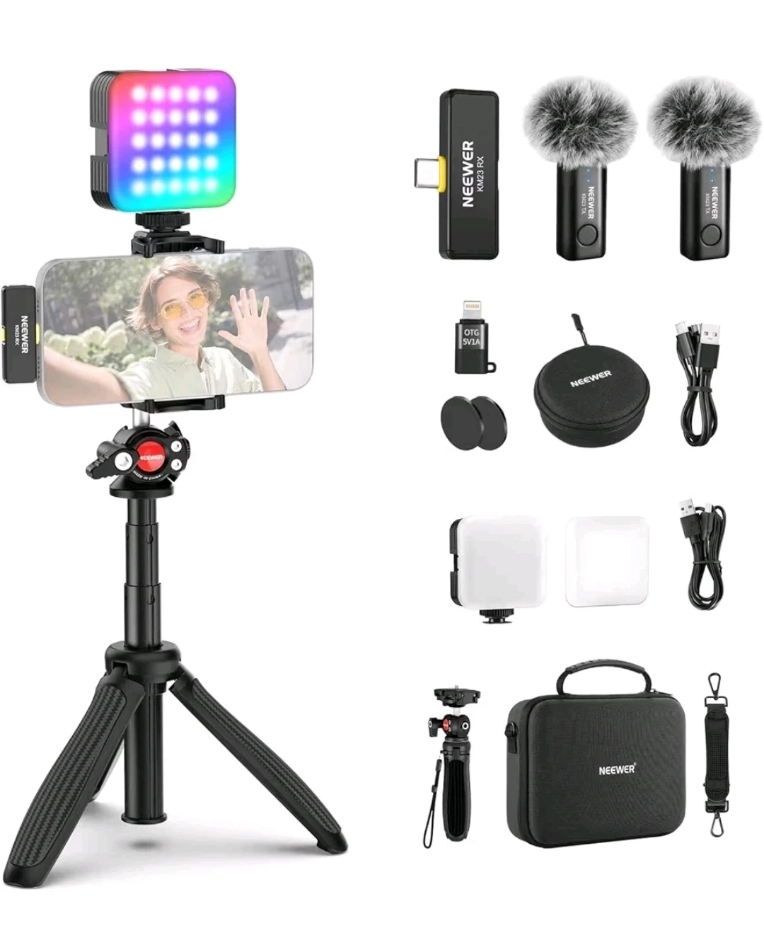 Neewer Complete Vlogging Kit for Phone, RGB Light + Mic + Tripod