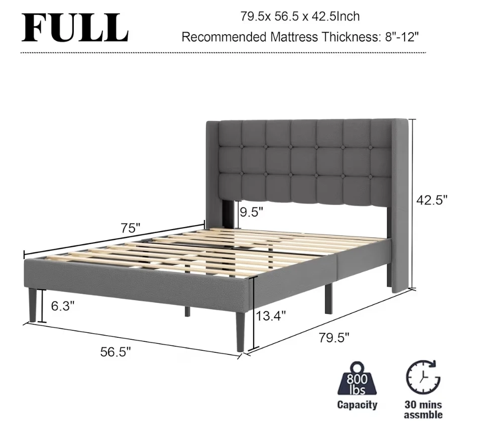 Full Size Dark Grey Bed Frame - photo 2