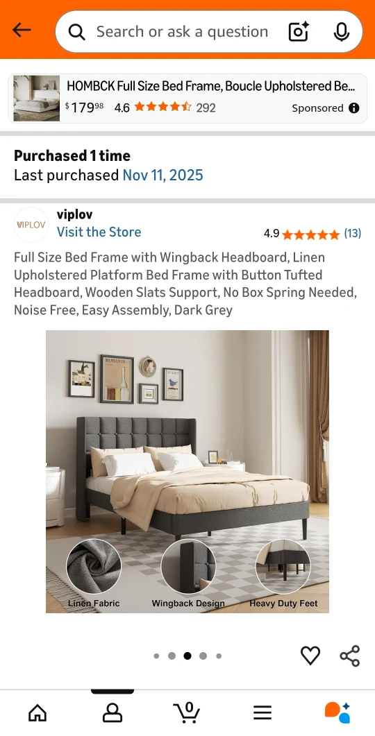 Full Size Dark Grey Bed Frame - photo 5