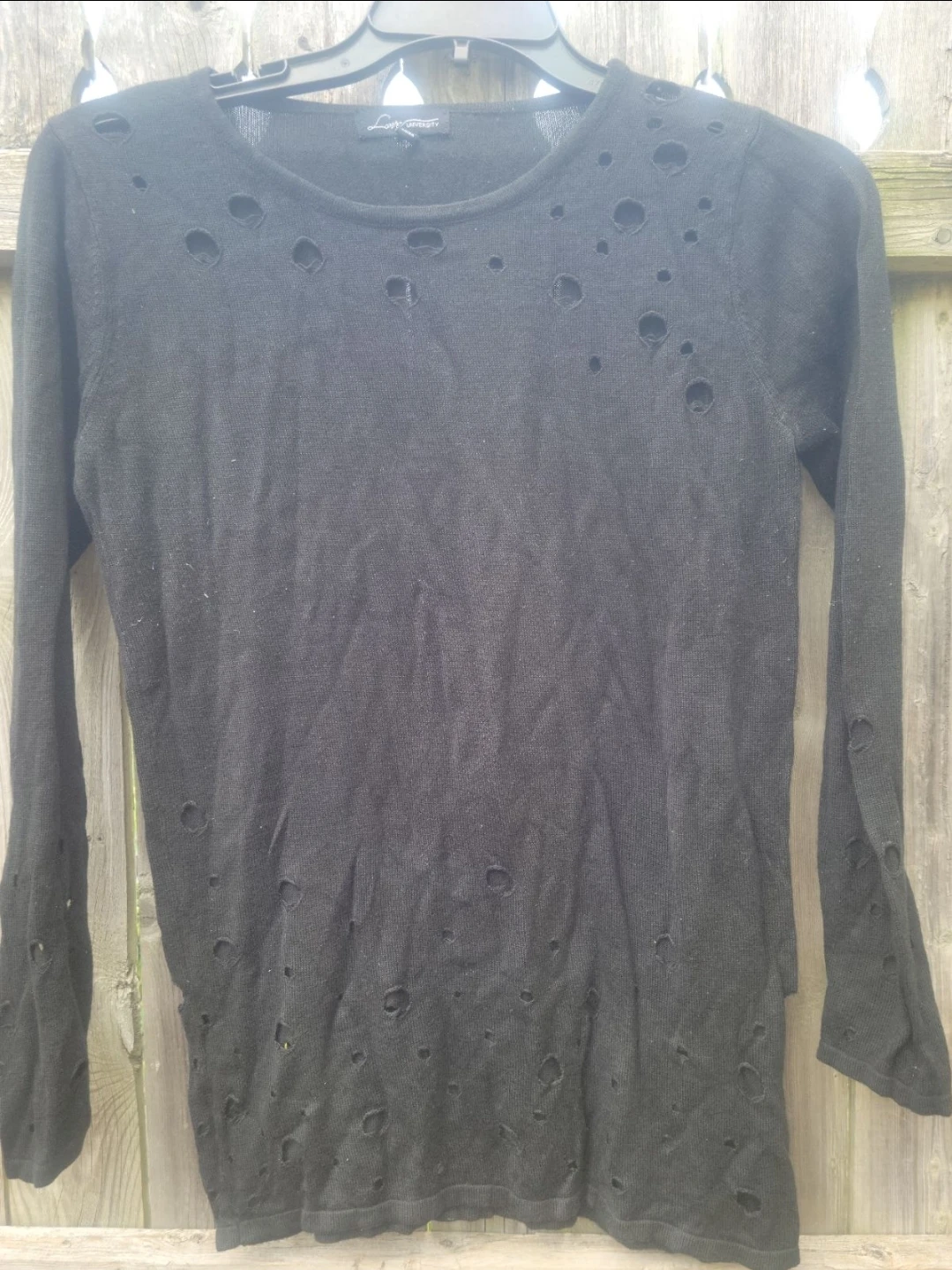 Love University Black Distressed Sweater