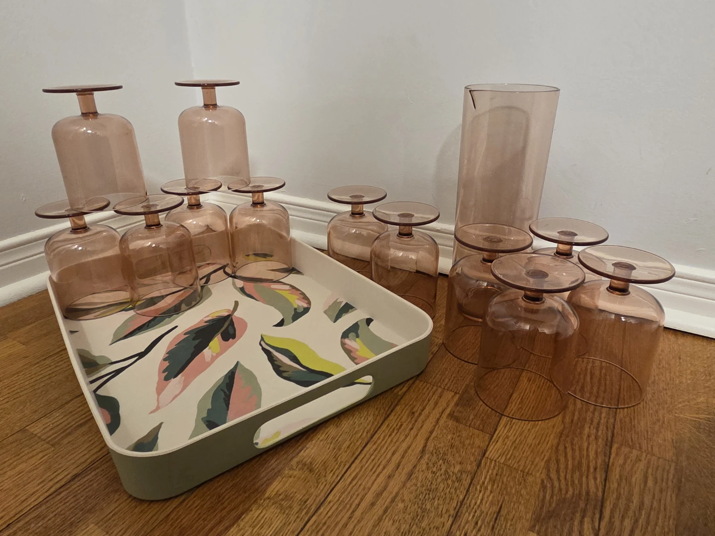 Pink Drinkware Set: Pitcher, Tray & 10 Glasses - photo 4