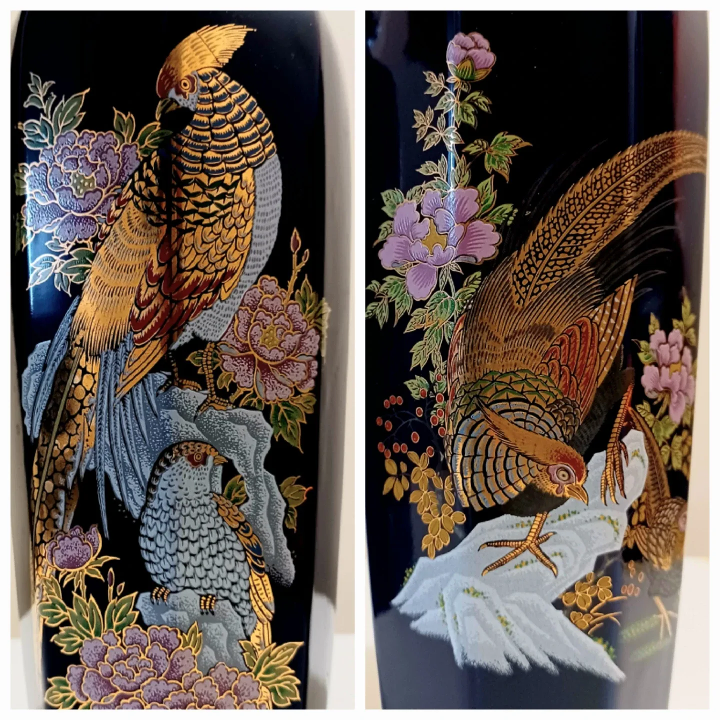 Vtg Pair of Pheasants Porcelain Vases