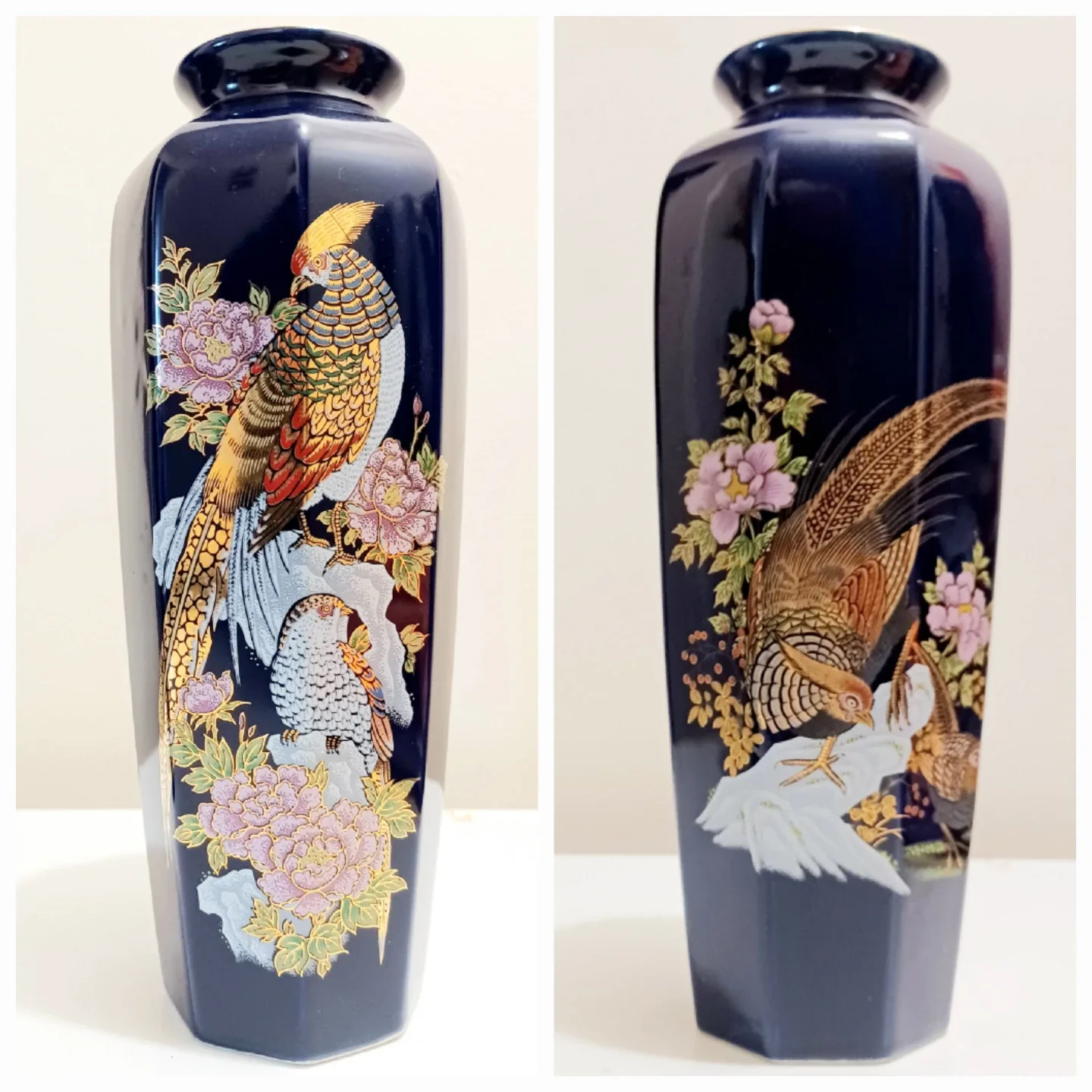 Vtg Pair of Pheasants Porcelain Vases image indicator(2)