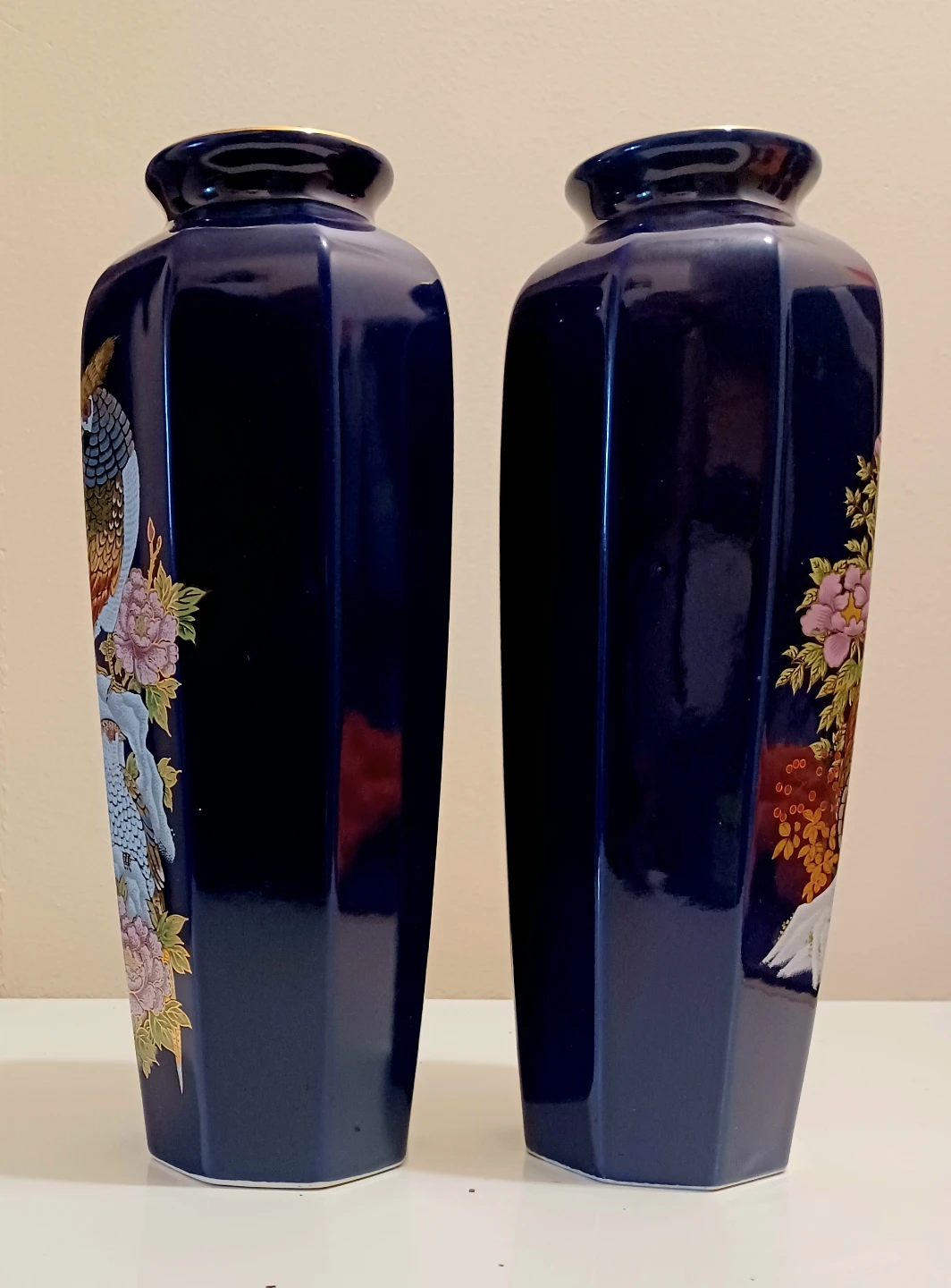 Vtg Pair of Pheasants Porcelain Vases - photo 3