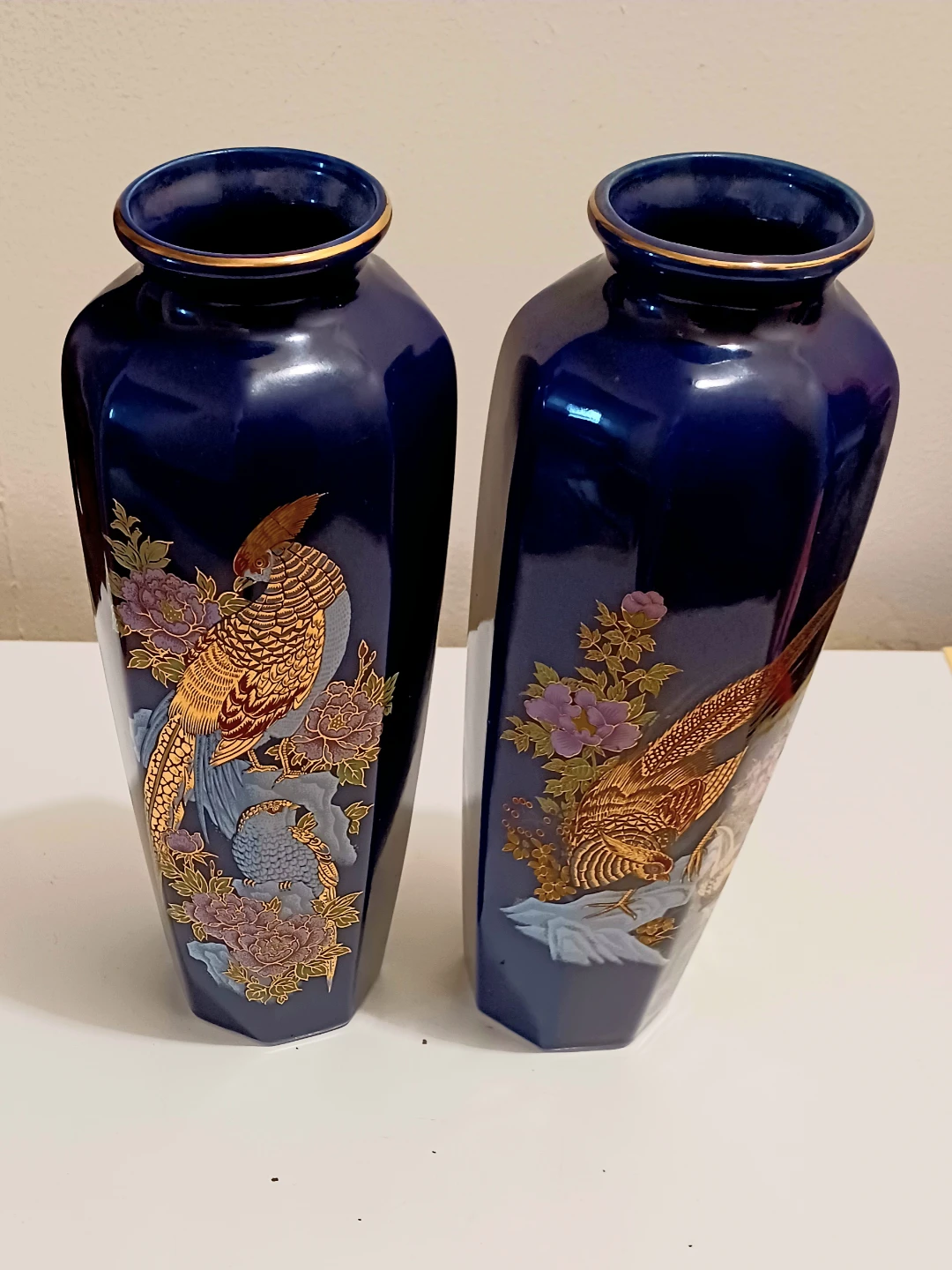 Vtg Pair of Pheasants Porcelain Vases - photo 4