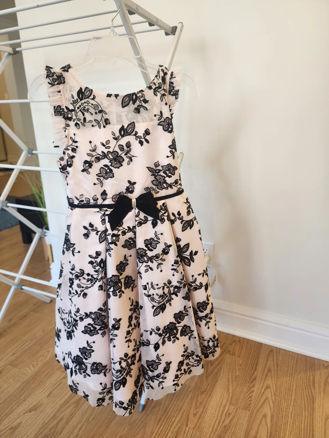 Girls Pink & Black Floral Dress