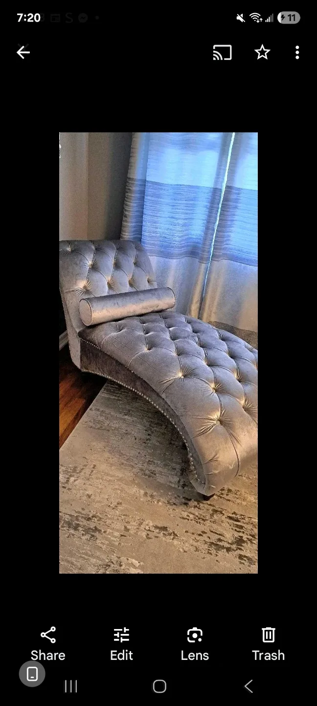 Grey Tufted Chaise Lounge with Bolster Pillow
