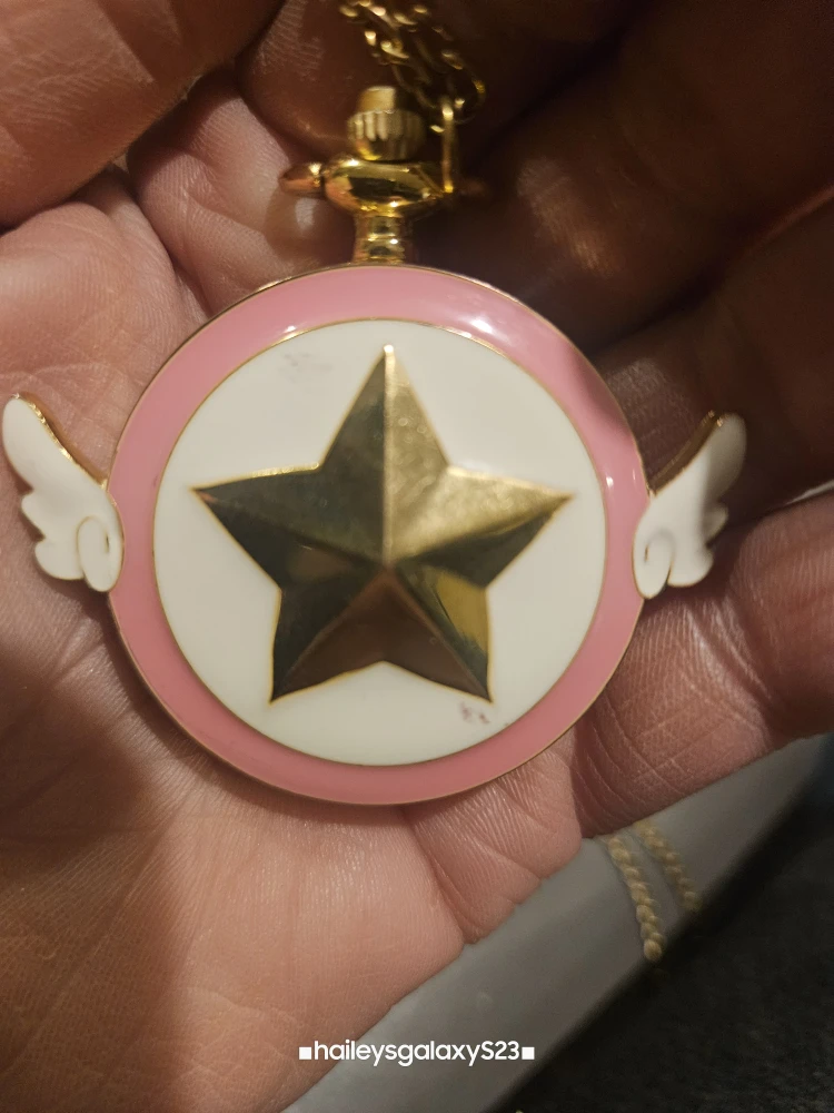 Pink & Gold Star Pocket Watch Necklace