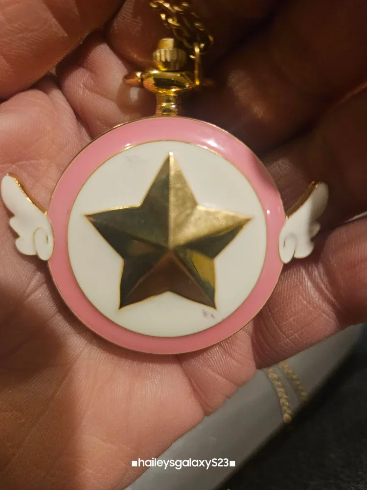 Pink & Gold Star Pocket Watch Necklace