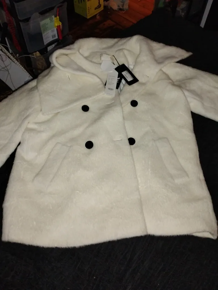 New By Fang White Wool Blend Coat Size 38