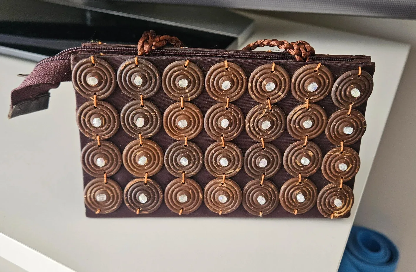 Brown Beaded Clutch Purse