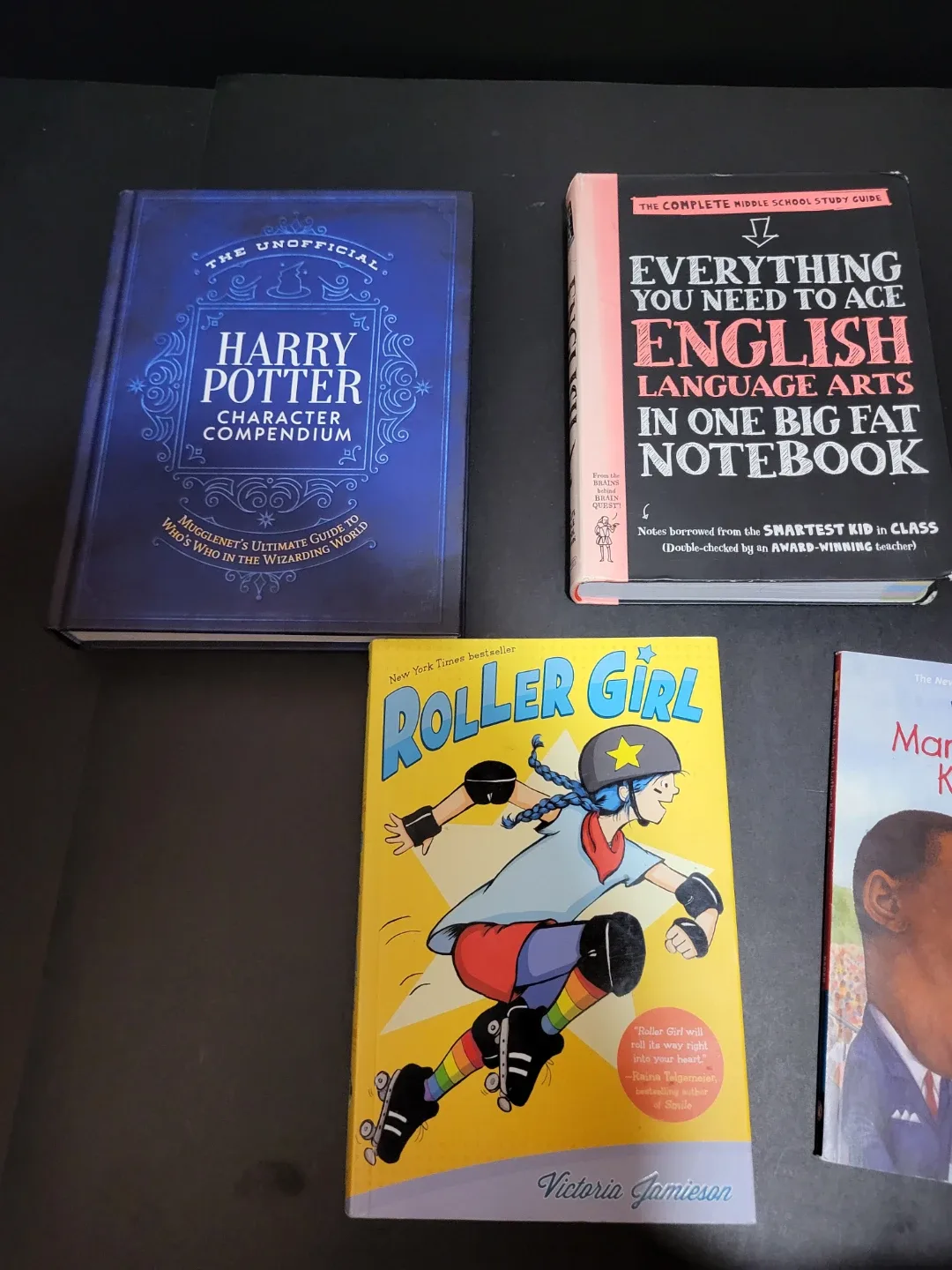 4 Children's Books: Harry Potter, Roller Girl, English, Math image indicator(2)