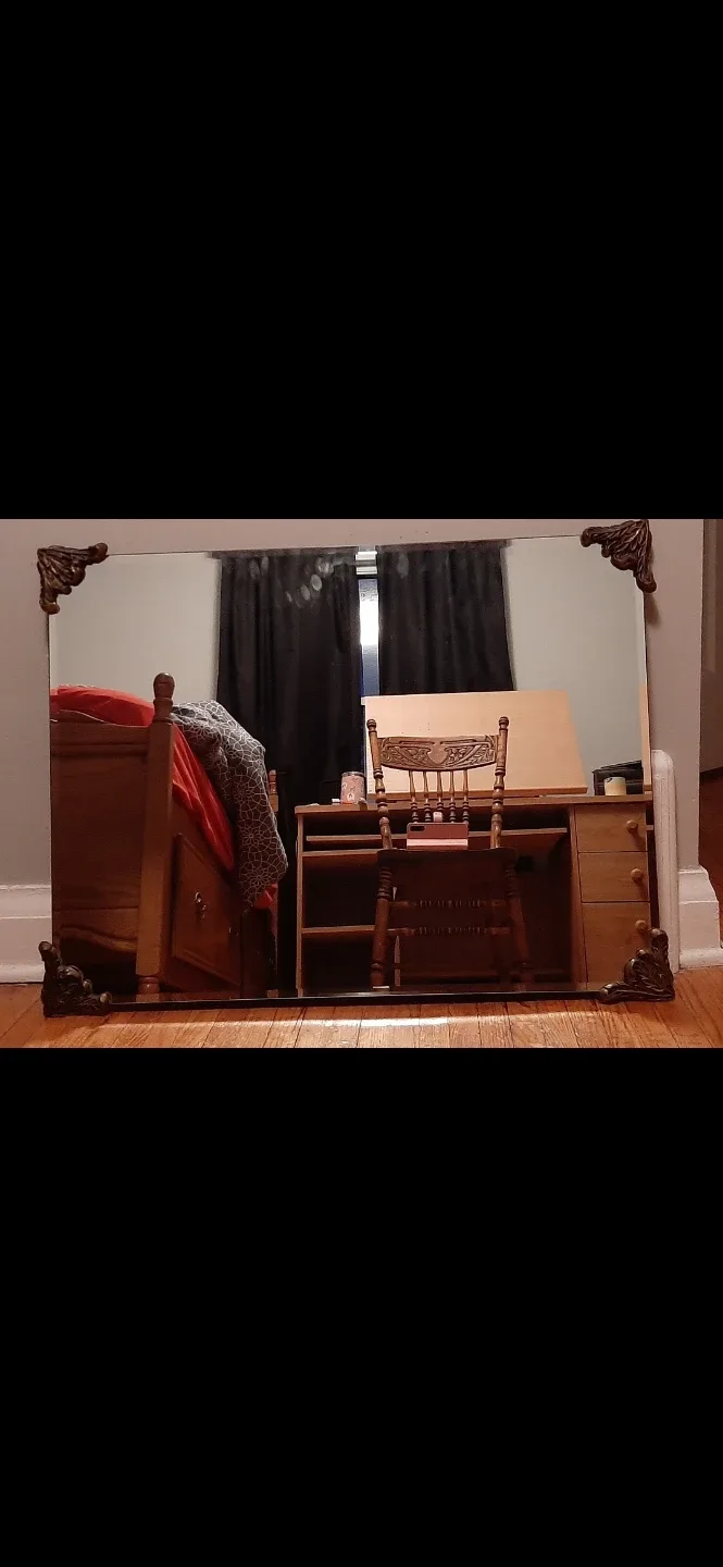 Large Antique Mirror with Ornate Corners