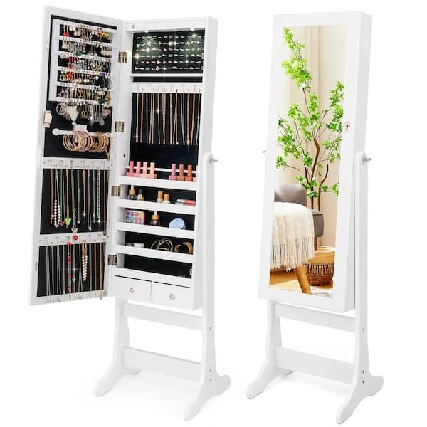Costway Mirrored Lockable Jewelry Cabinet