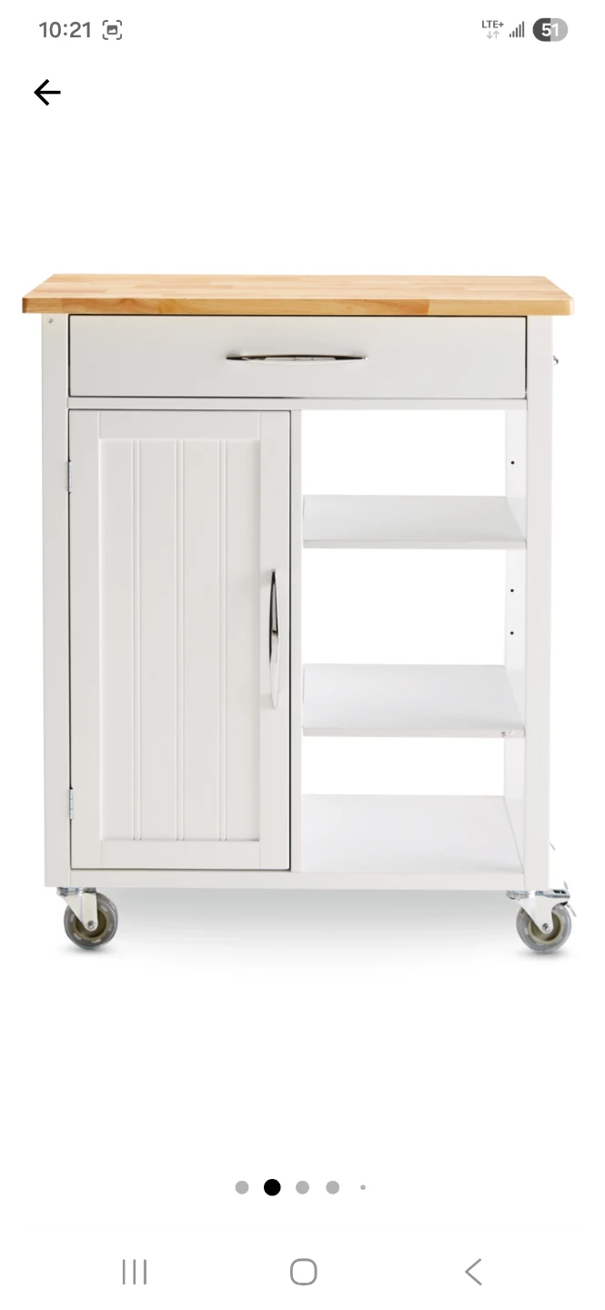 White Kitchen Cart with Wood Top