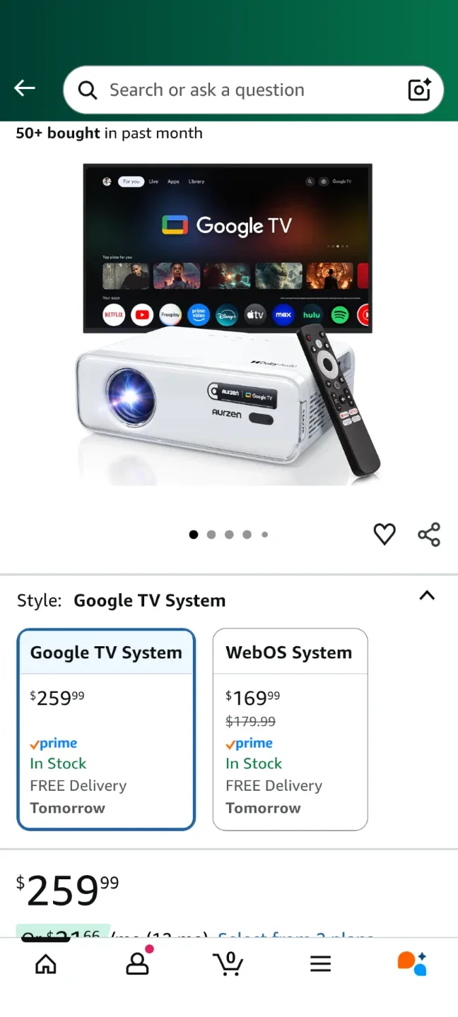 Aurzen Google TV Projector and sound system