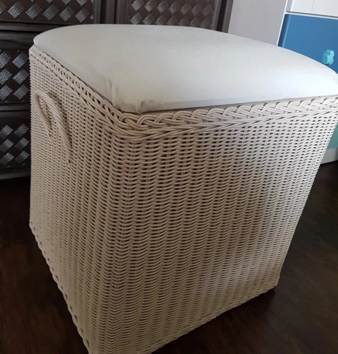 Wicker Storage Ottoman - Cream Colour