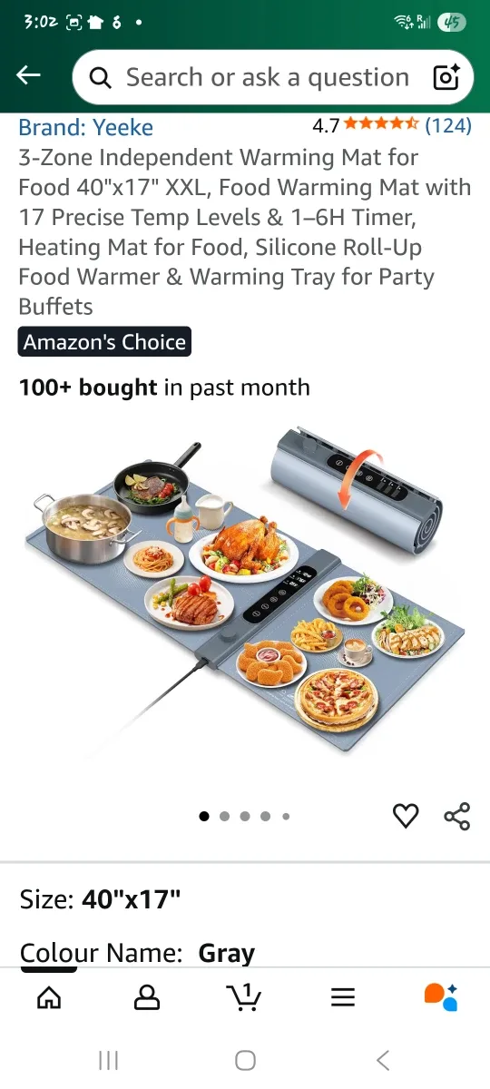 Yeeke 3-Zone Food Warming Mat 40"x17"