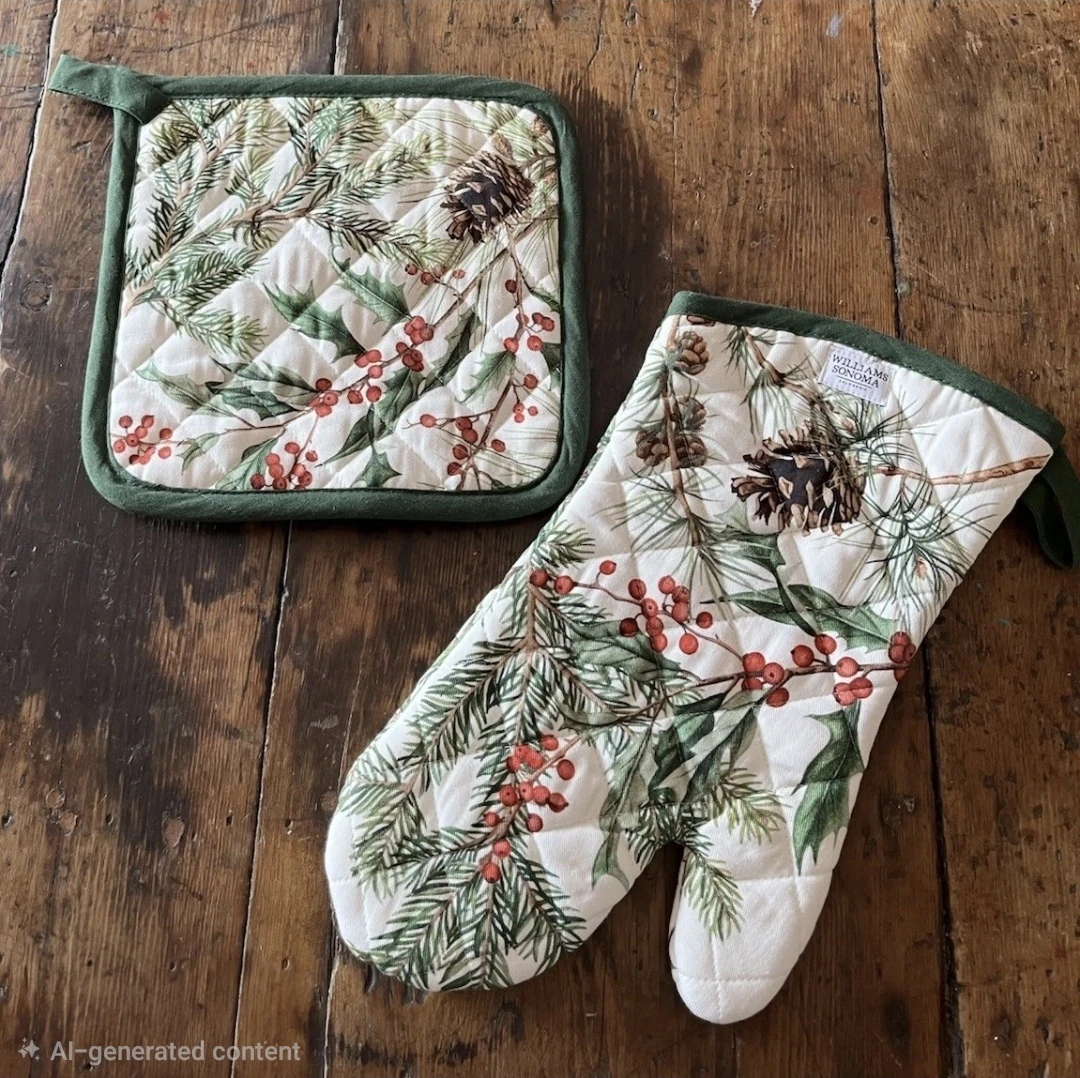 Williams Sonoma Oven Mitt & Potholder Woodland Berry Set New