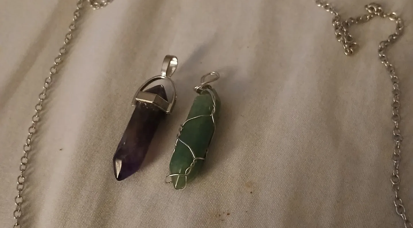 Crystal Pendants - Amethyst & Green Stone