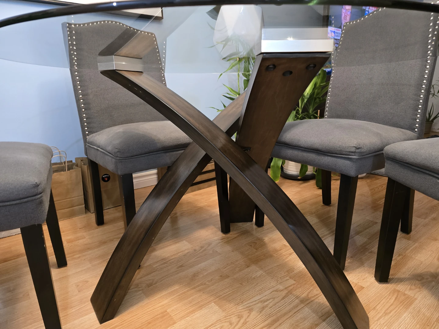 Glass Top Dining Table with 4 Grey Chairs - photo 5