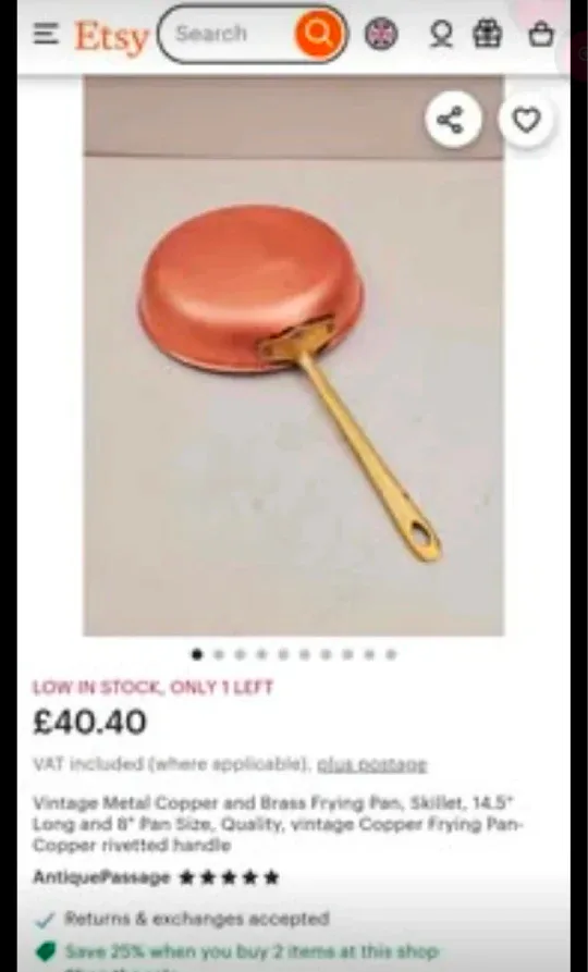 #Cleanout 2 Vintage Copper Skillets with Brass Handles image indicator(8)