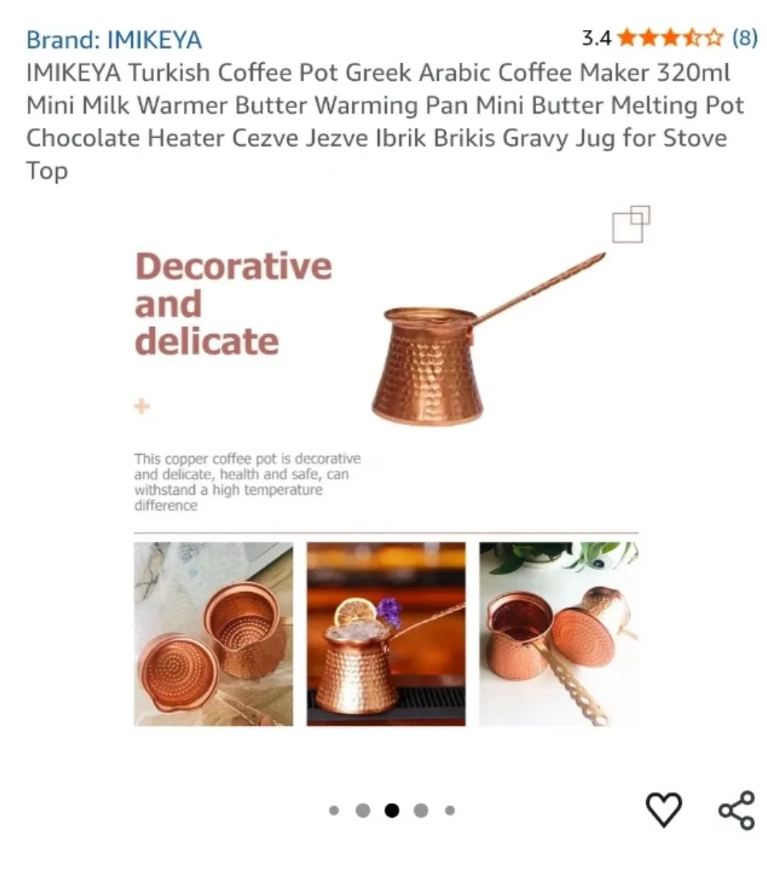 IMIKEYA Turkish, Greek Arabic Copper coffee Pot #Cleanout image indicator(4)