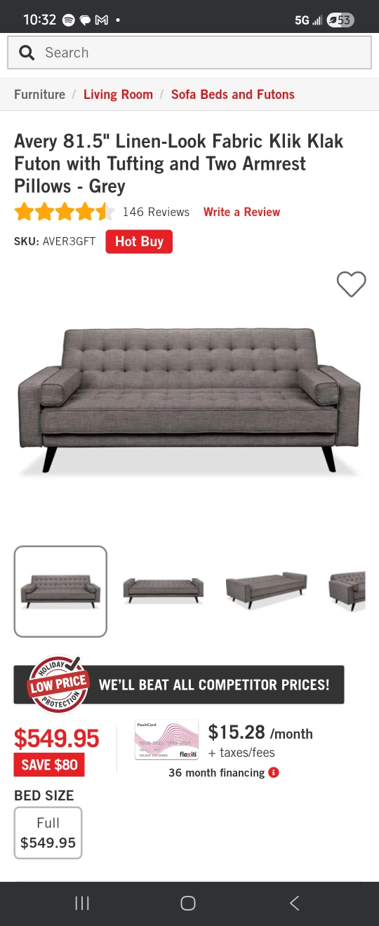 Avery Linen-Look Fabric Klik Klak Futon - Taupe (Full) - photo 2