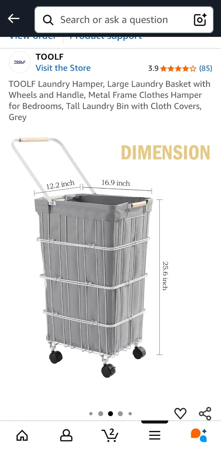 TOOLF Laundry Hamper with Wheels, Grey