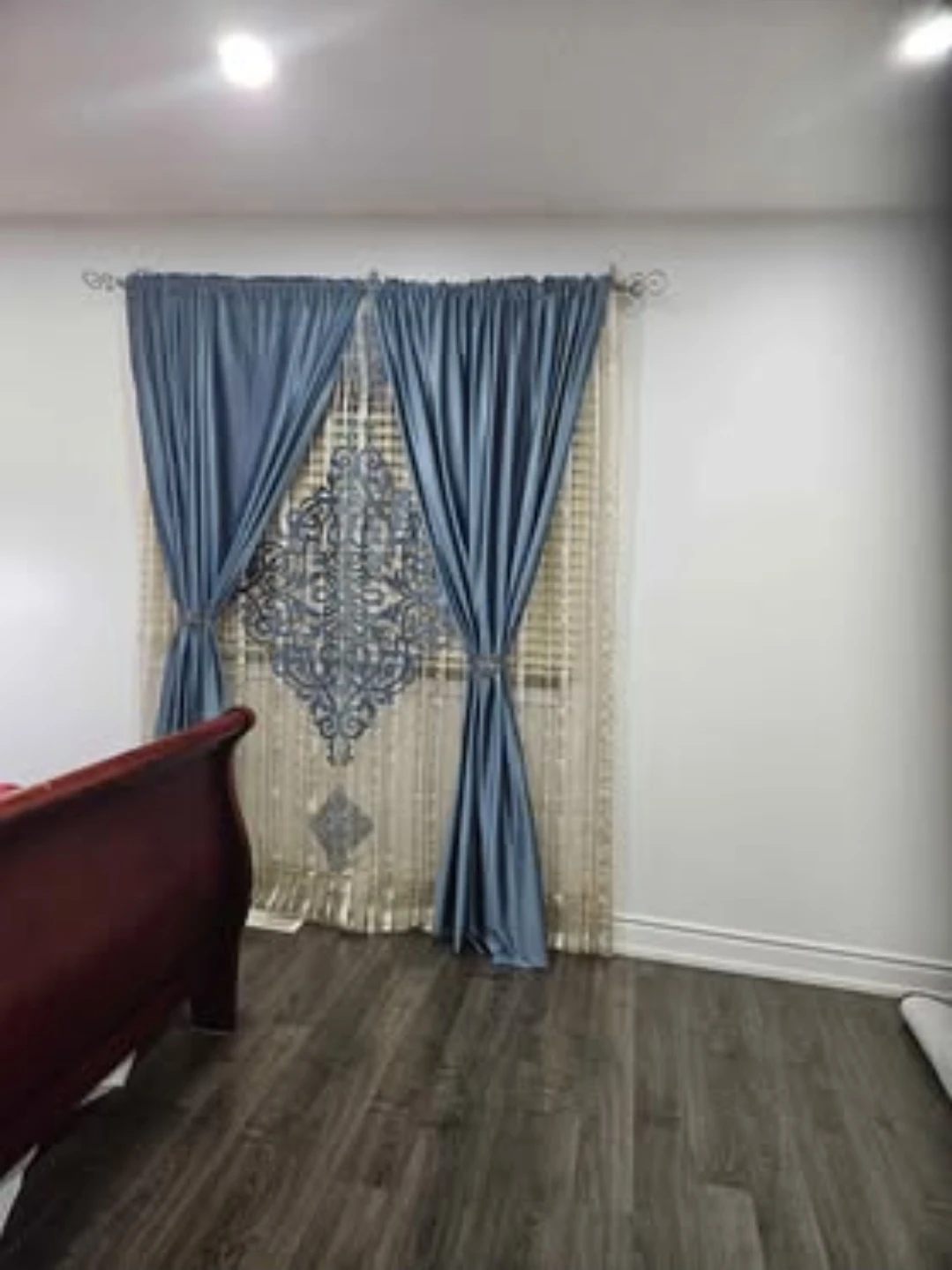 Velvet Blue Window Curtains with sheer panel