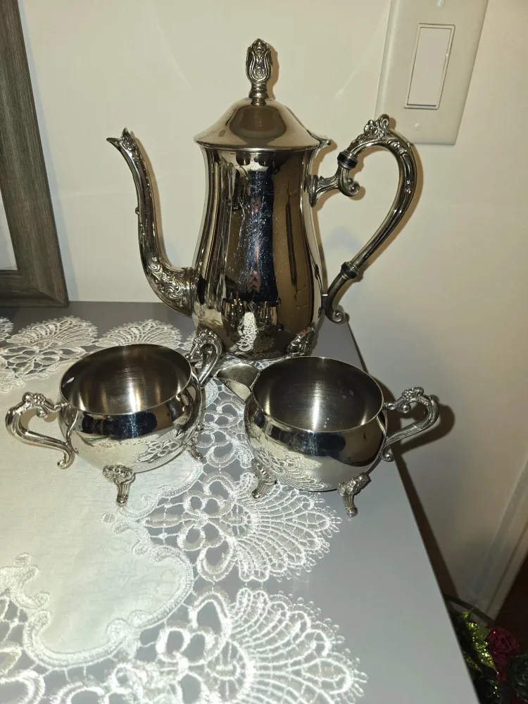 Vintage Brass Silver Plated Tea Set, 3 pcs