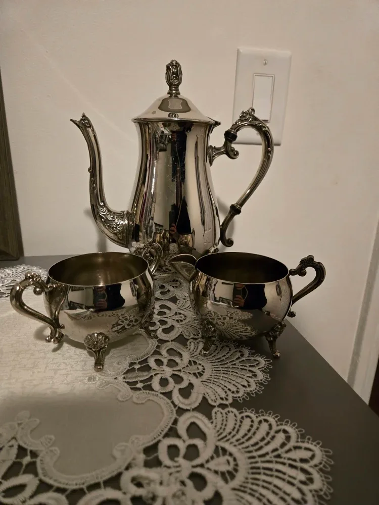 Vintage Brass Silver Plated Tea Set, 3 pcs image indicator(2)