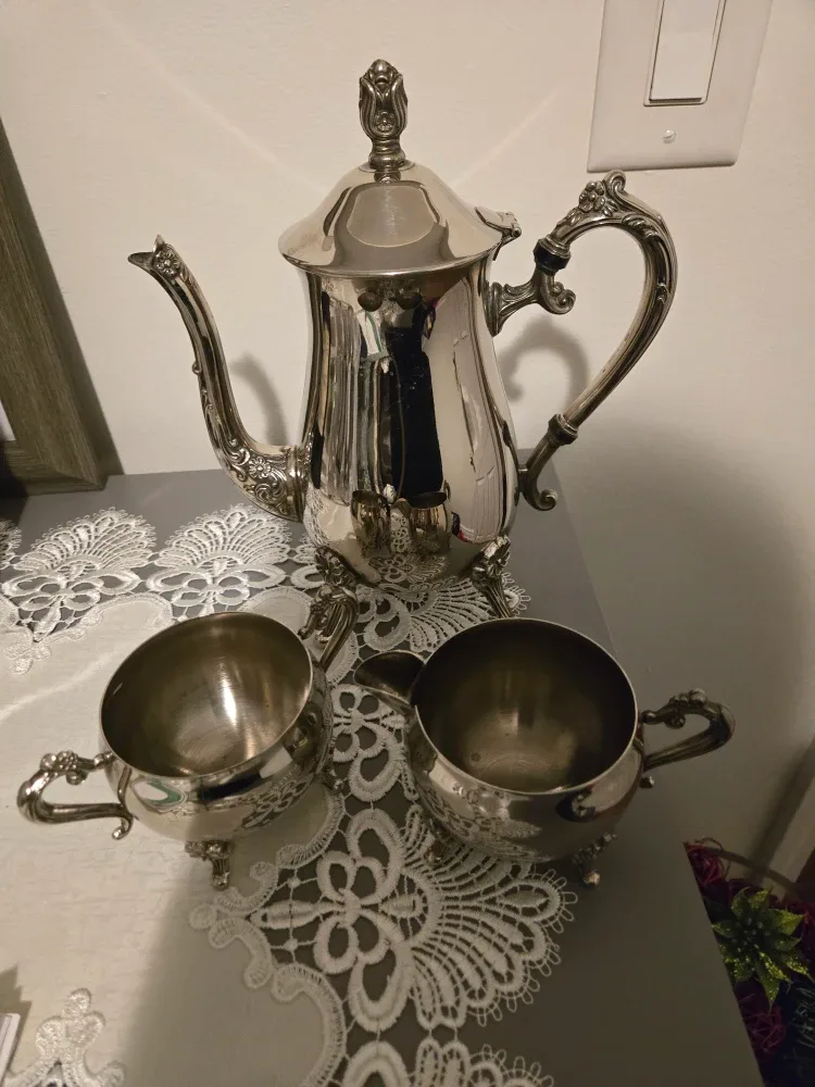 Vintage Brass Silver Plated Tea Set, 3 pcs image indicator(3)