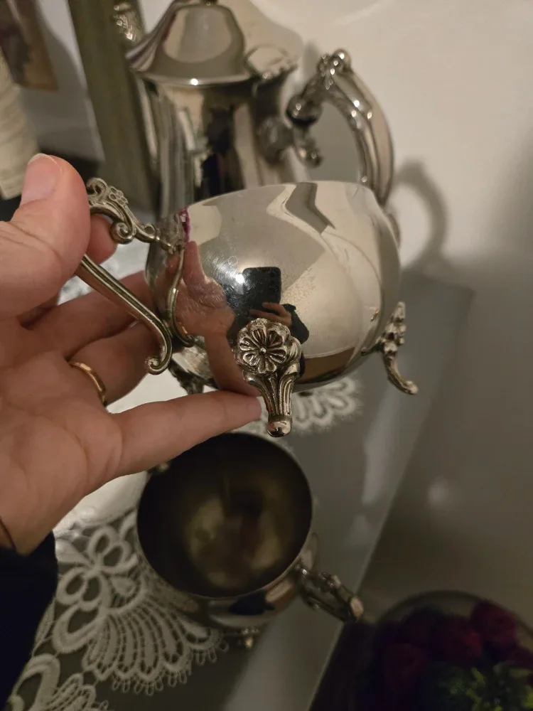 Vintage Brass Silver Plated Tea Set, 3 pcs image indicator(4)