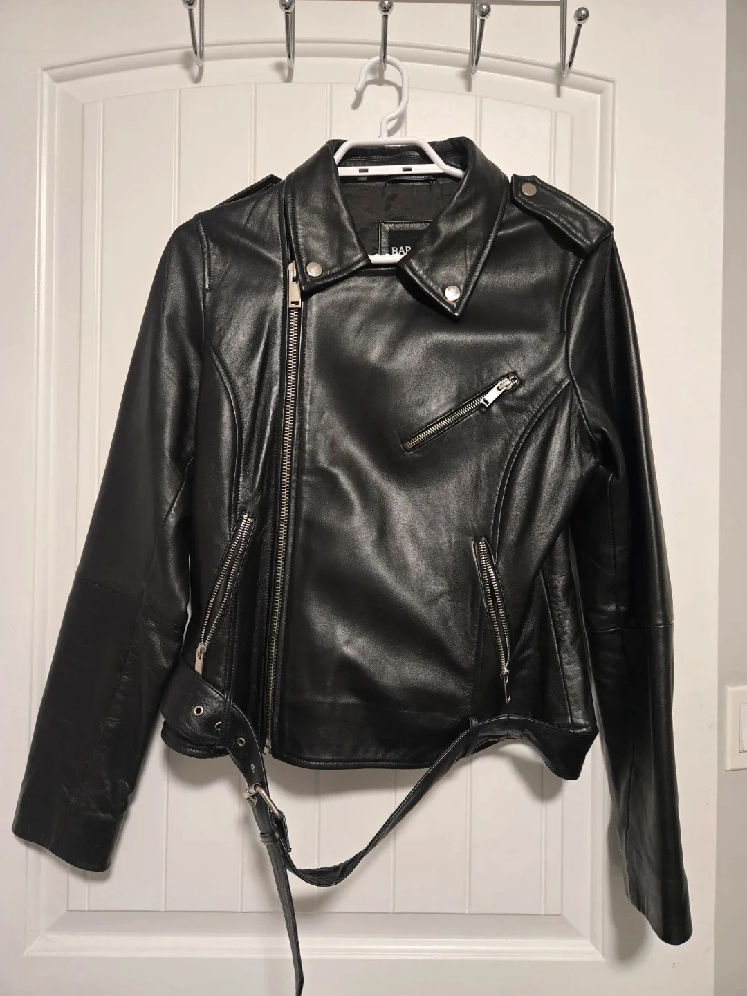 Barneys New York Black Leather Jacket Size 12 image indicator(3)