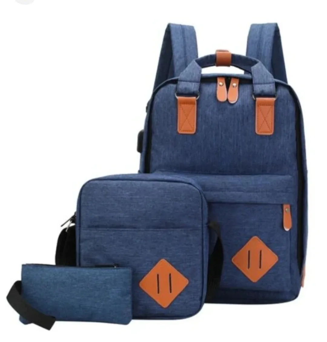 (NEW) Blue Canvas 3-Piece Backpack Set #Cleanout image indicator(2)