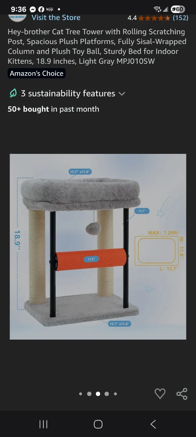 Cat Tree Tower with Rolling Scratching Post image indicator(3)