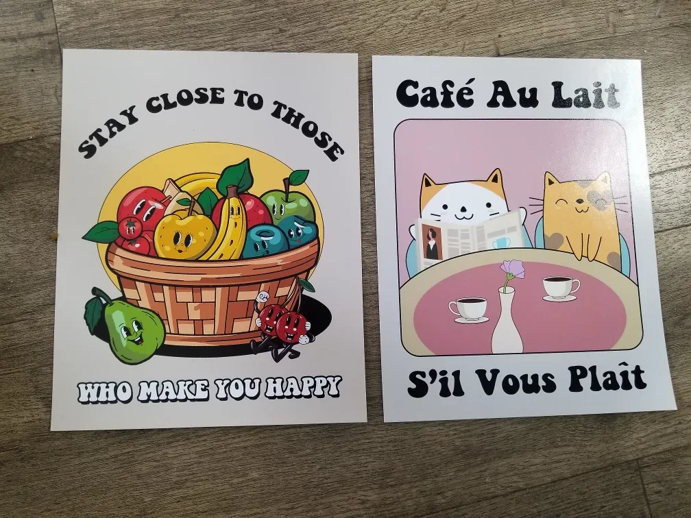 Two Cute Art Prints - Cafe Au Lait & Happy Fruit