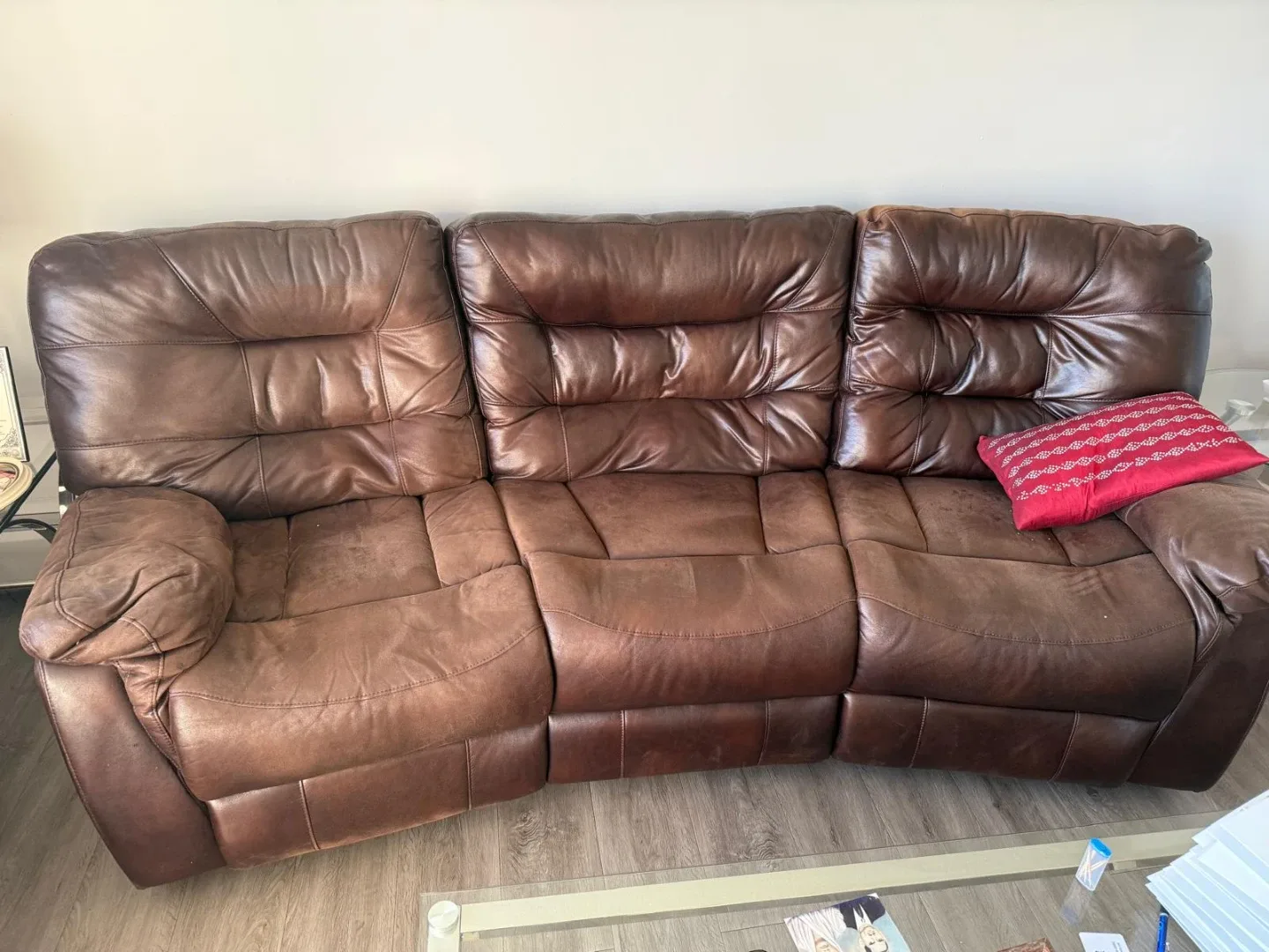 Brown Leather Reclining Sofa #Cleanout