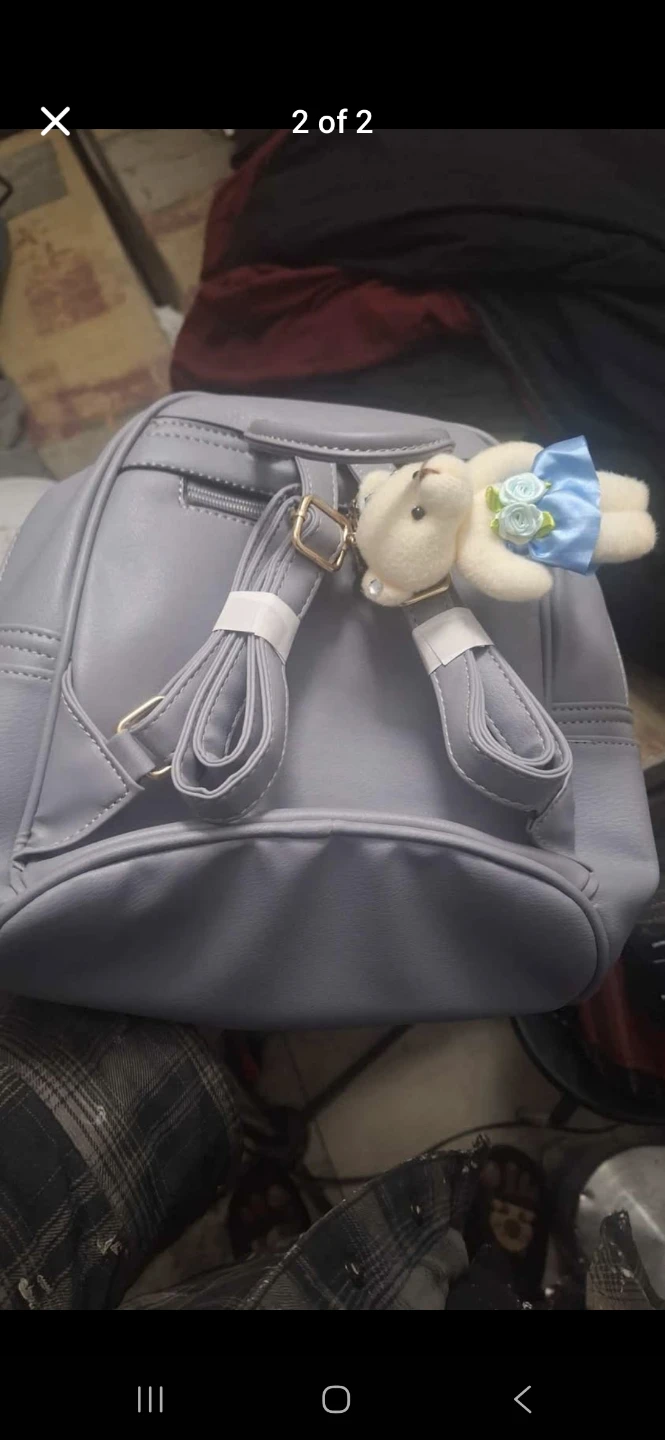 Grey Backpack with Teddy Bear Charm