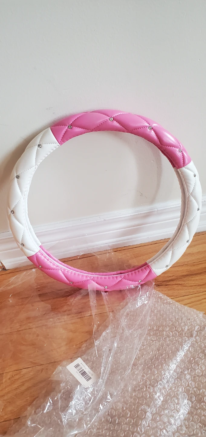 Pink & White Quilted Steering Wheel Cover