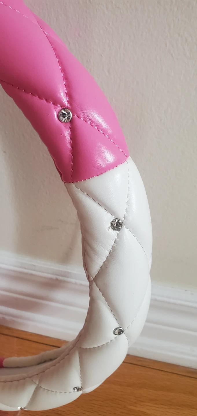 Pink & White Quilted Steering Wheel Cover - photo 2