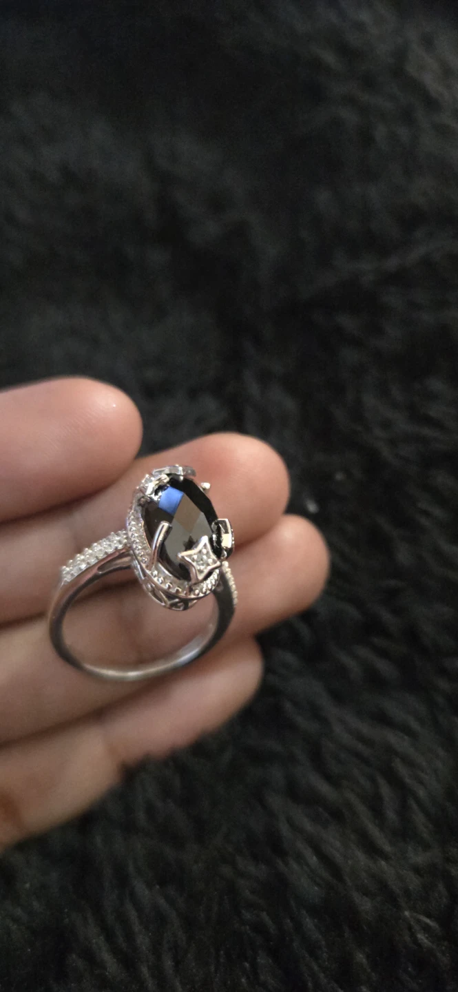 Genuine Thai Black Spinel & White Zircon Gemstone Ring 6.85ctw