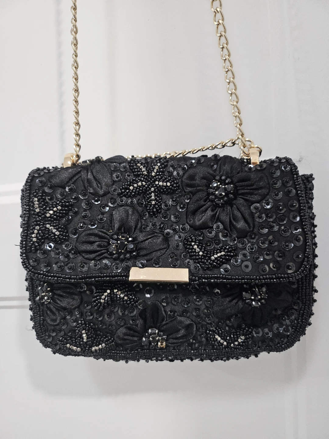 ZARA sac à main noir orné de perles et sequins - photo 2