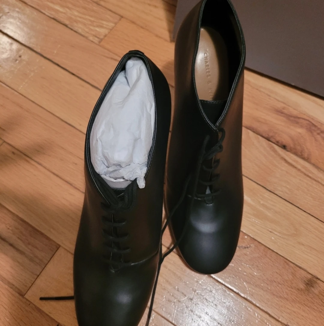 Charles & Keith Black Lace-Up Heeled Booties, Size 38 - photo 2