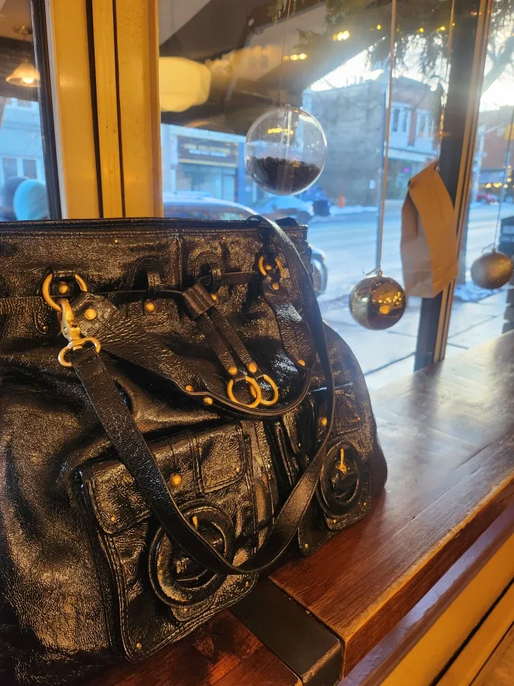 Patent Black Leather Crossbody Tote Bag